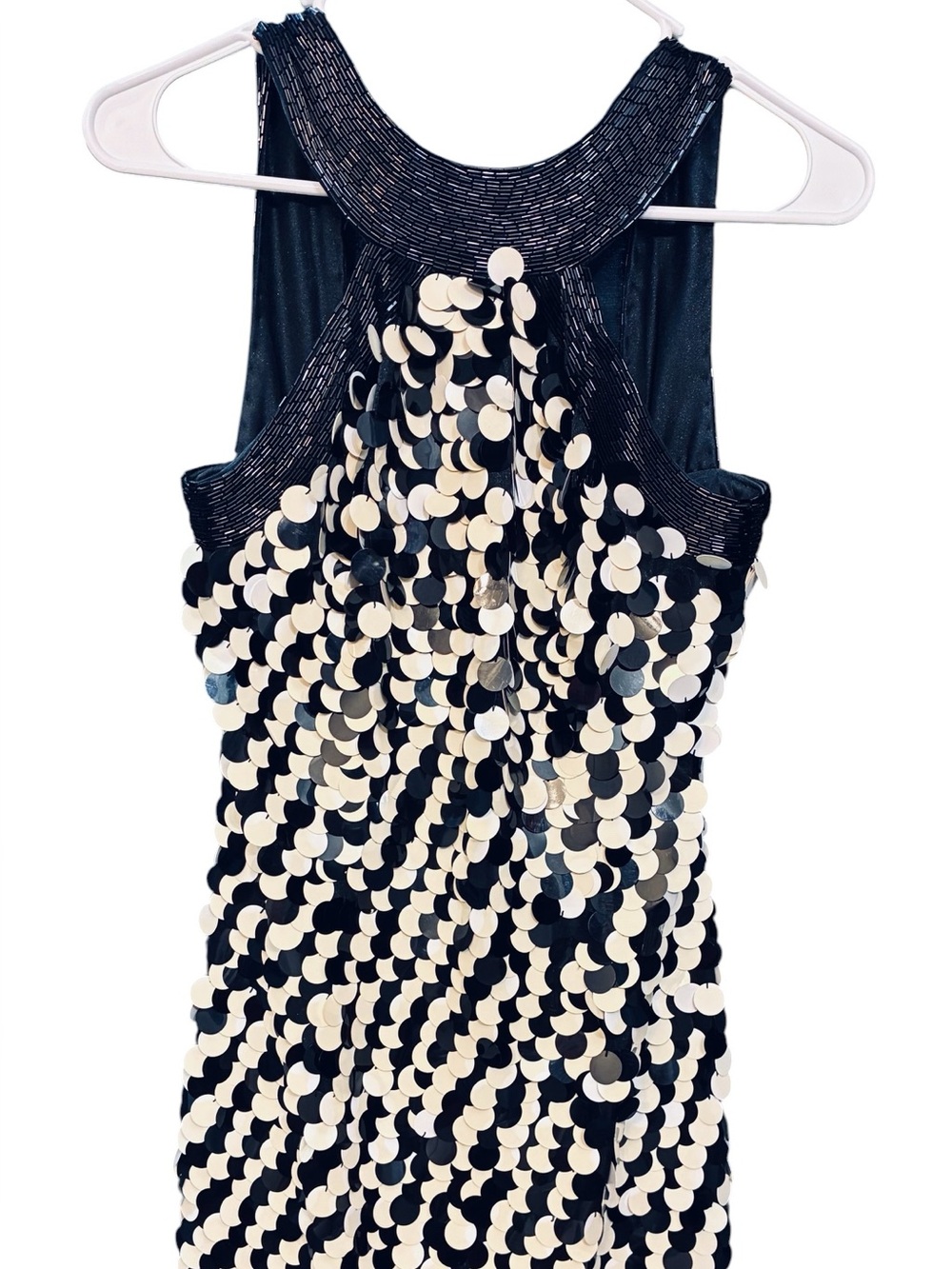 Backless Nadine Black & White Sequin Halter Dress size S